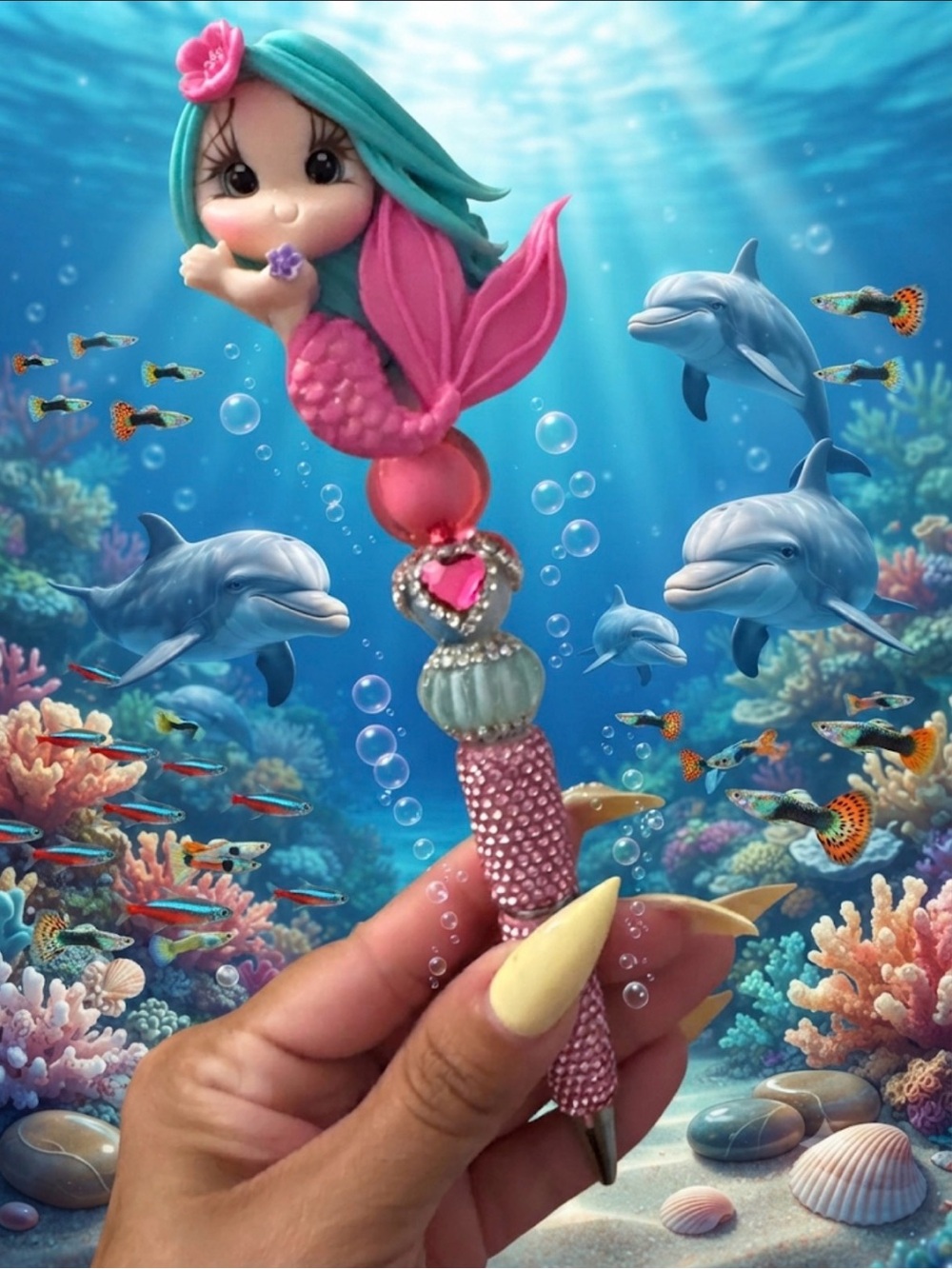 Custom made Pink Mermaid Beaded Pen